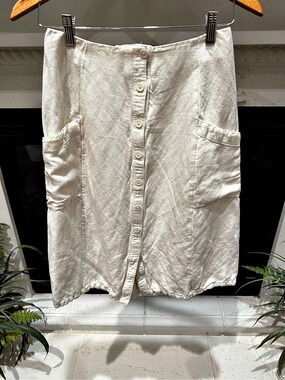 Rails Freya Skirt Button Front Linen Blend Midi White XS